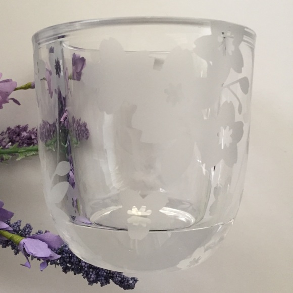 Partylite Sakura clear transparent glass etched cherry blossom candle holder new - Picture 5 of 10